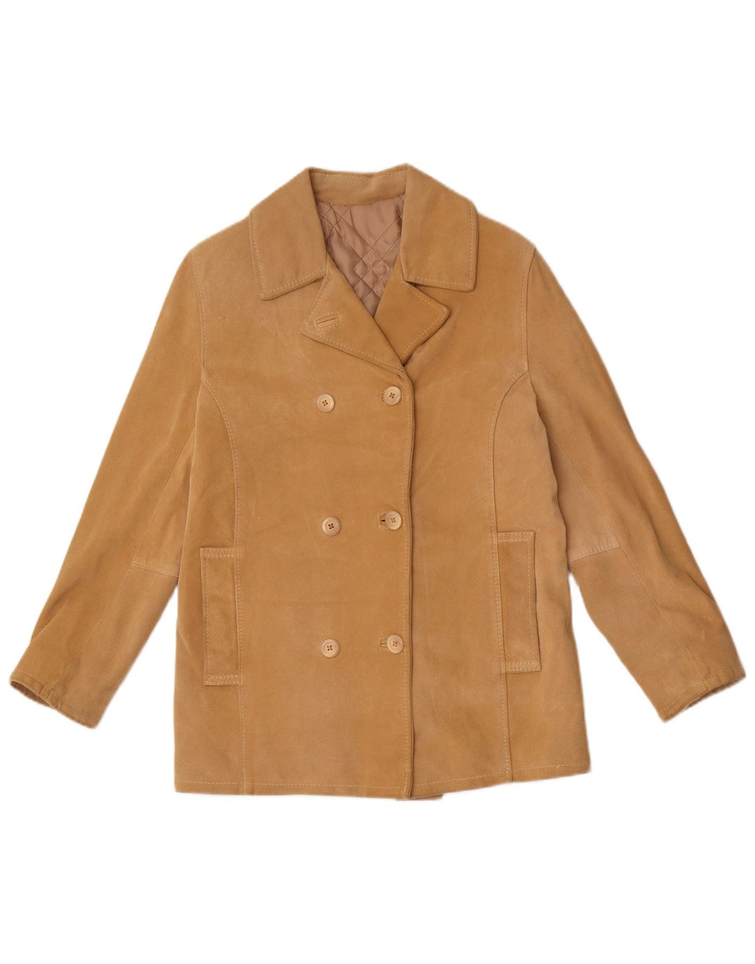 Dario Brizzi Womens Double Breasted Suede Jacket UK 10 Small Beige Leather