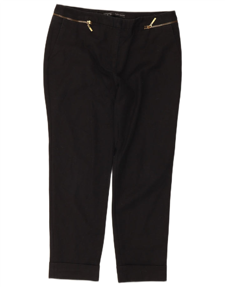 Zara Womens Cropped Trousers EU 40 Medium W30 L24 Black Cotton