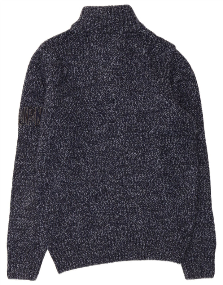 Superdry Womens Zip Neck Jumper Sweater UK 14 Medium Navy Blue Flecked