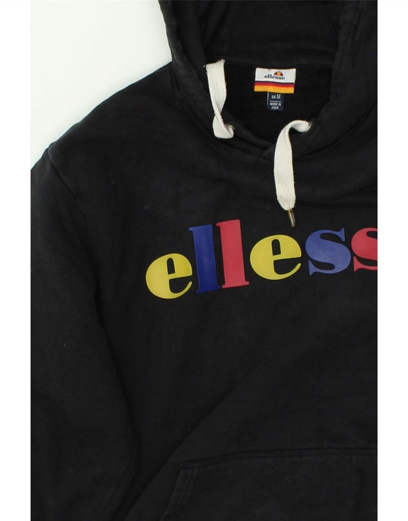 ELLESSE Mens Graphic Hoodie Jumper Medium Black Cotton | Vintage Ellesse | Thrift | Second-Hand Ellesse | Used Clothing | Messina Hembry 