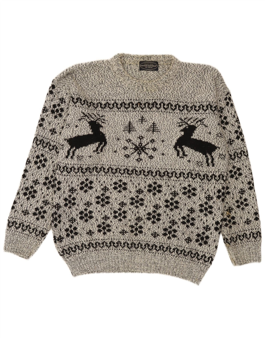 Cotton Republic Mens Crew Neck Jumper Sweater Medium Grey Fair Isle