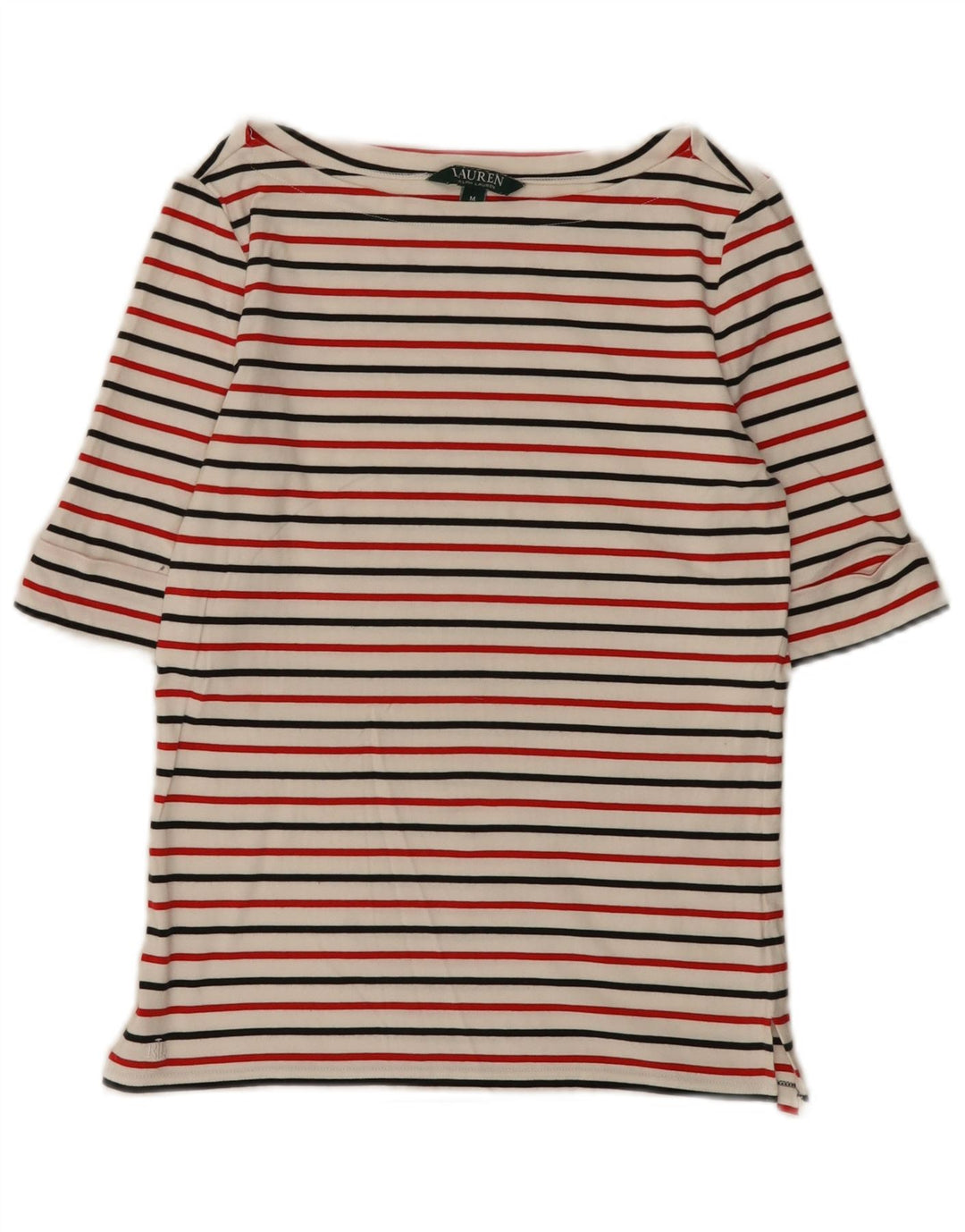 Ralph Lauren Womens Top 3/4 Sleeve UK 12 Medium White Striped