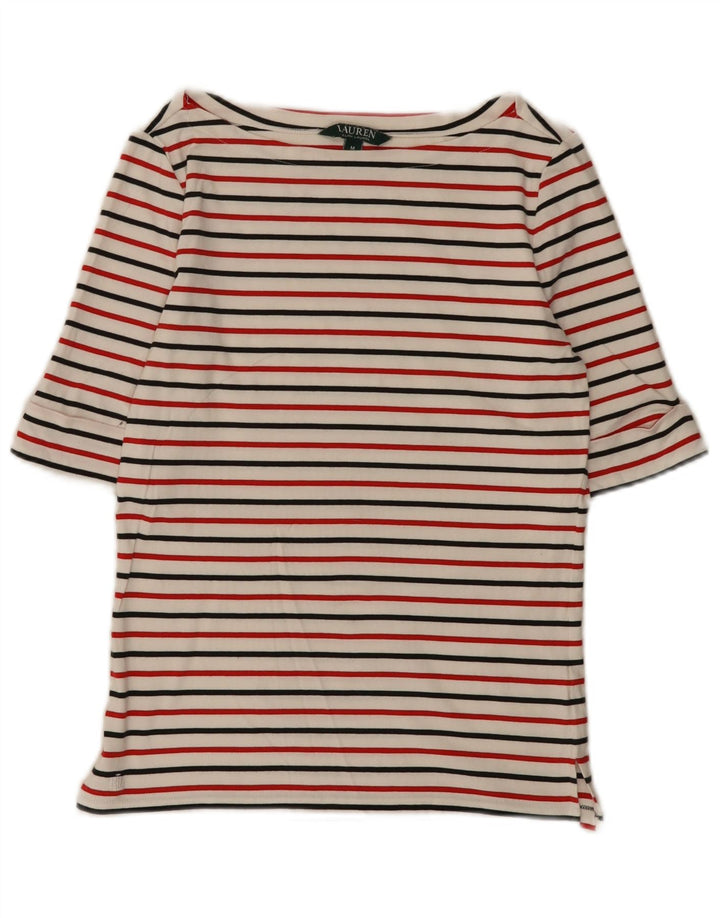 Ralph Lauren Womens Top 3/4 Sleeve UK 12 Medium White Striped