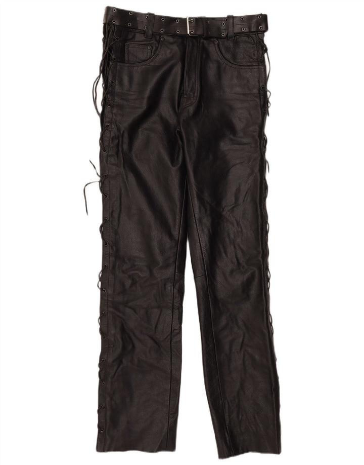 Vintage Mens Leather Trousers W30 L32 Black Leather