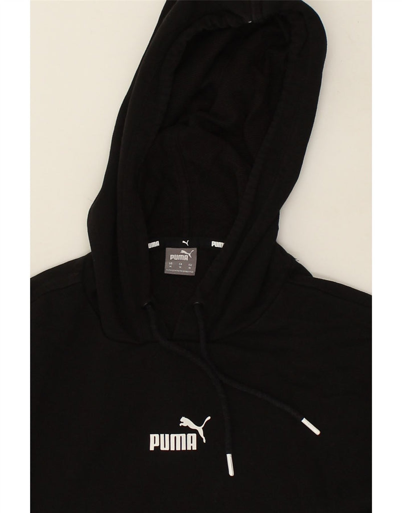 PUMA Womens Graphic Hoodie Jumper UK 14 Medium Black Colourblock Cotton | Vintage Puma | Thrift | Second-Hand Puma | Used Clothing | Messina Hembry 