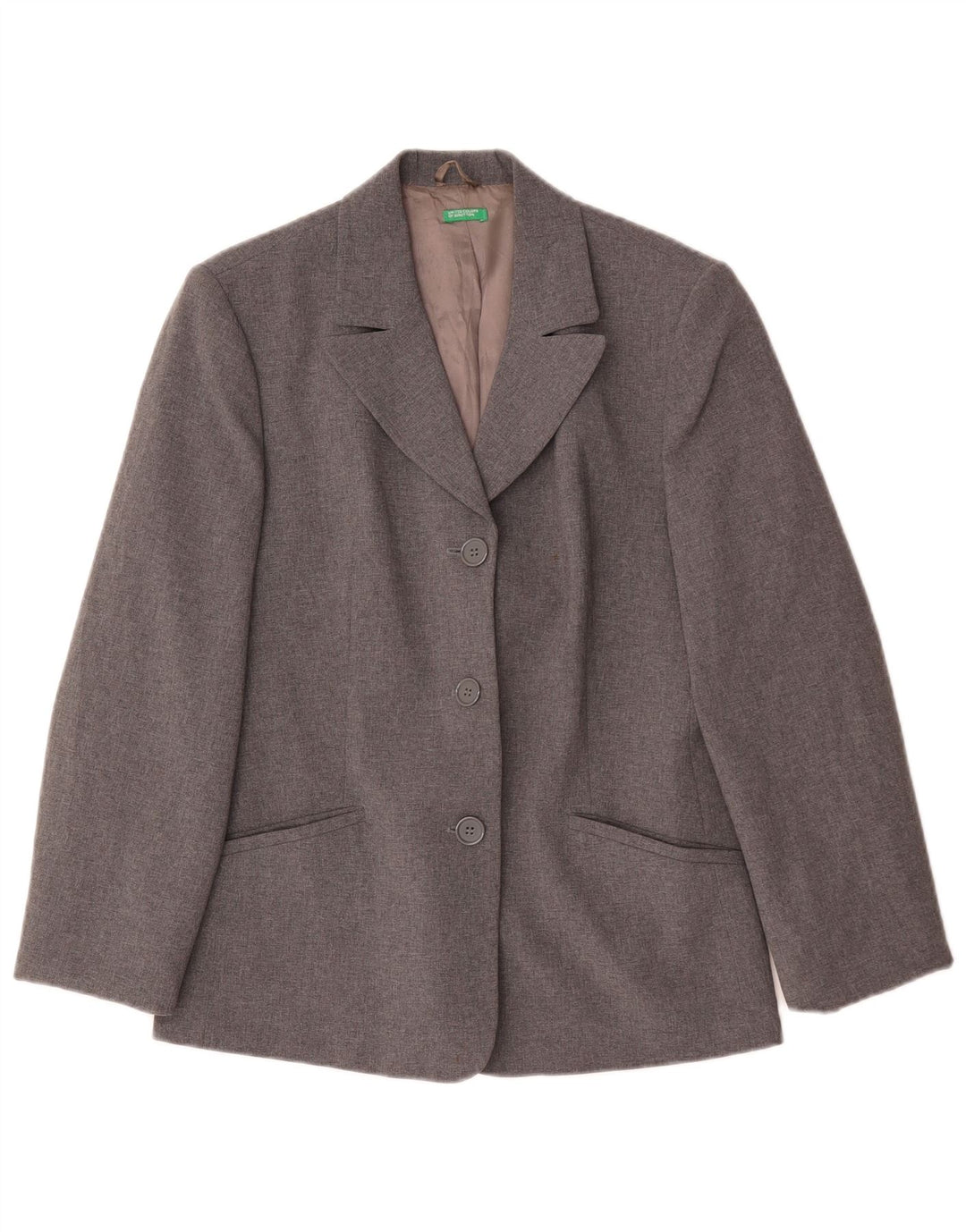 Benetton Womens 3 Button Blazer Jacket IT 44 Medium Grey Polyester