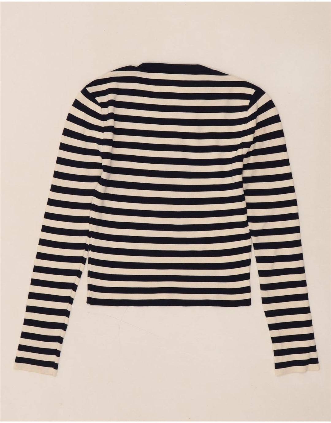 ZARA Womens Crop Top Long Sleeve UK 12 Medium Navy Blue Striped Polyamide