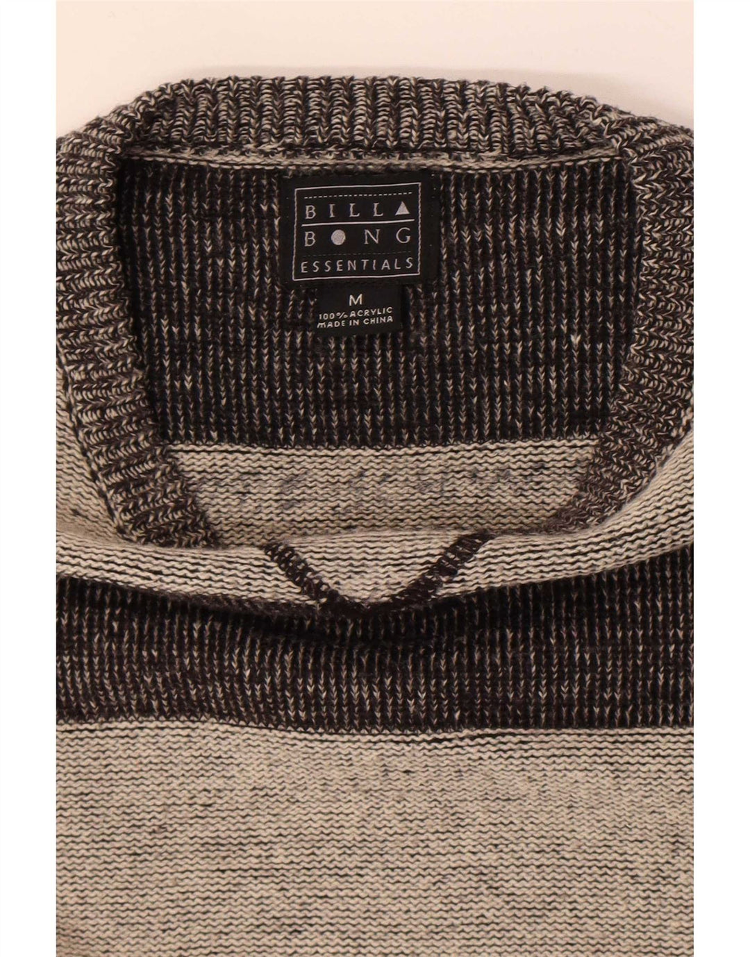 Billabong Mens Boat Neck Jumper Sweater Medium Grey Striped Acrylic