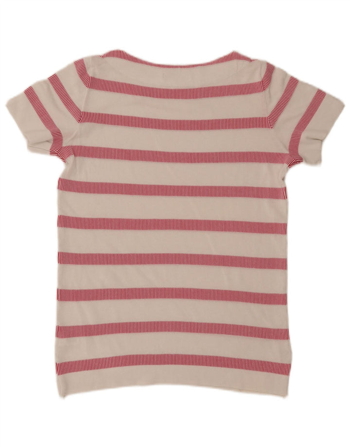 LACOSTE Womens Boat Neck Jumper Sweater Size 36 Small White Striped