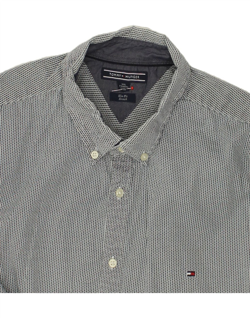 TOMMY HILFIGER Mens Slim Fit Shirt 2XL Grey Check Cotton | Vintage Tommy Hilfiger | Thrift | Second-Hand Tommy Hilfiger | Used Clothing | Messina Hembry 