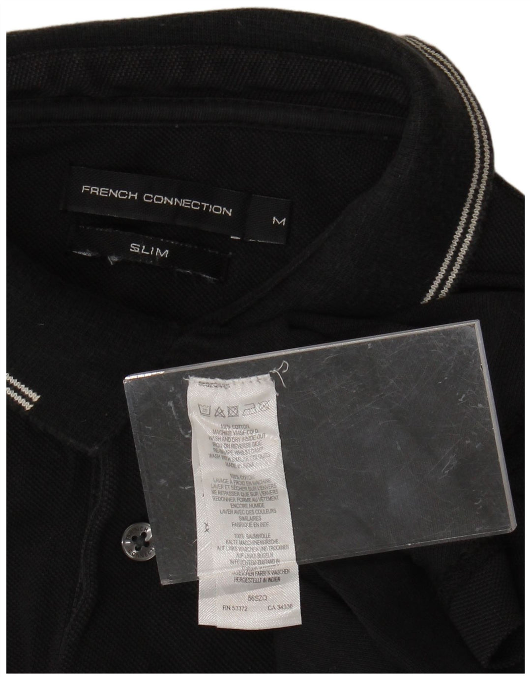 FRENCH CONNECTION Mens Slim Fit Polo Shirt Medium Black Cotton