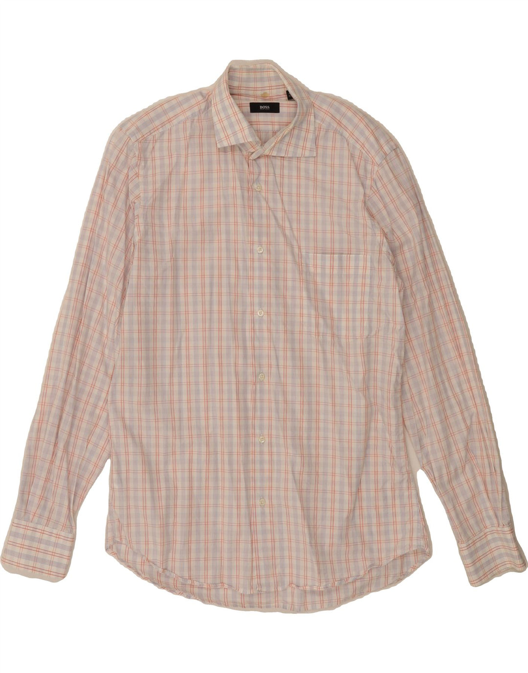 HUGO BOSS Mens Shirt Size 15 1/2 40 Medium Pink Check Cotton Vintage Hugo Boss and Second-Hand Hugo Boss from Messina Hembry 