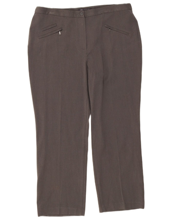 Marks & Spencer Womens Straight Cropped Trousers UK 16 Large W34 L26 Grey