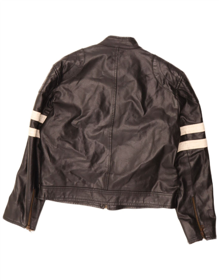 Vintage Womens Leather Jacket UK 20 2XL Black Colourblock Leather