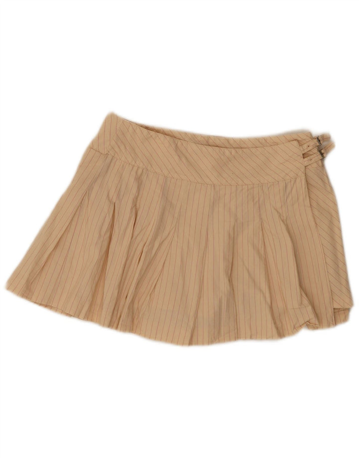 Zara Womens Mini Wrap Skirt Medium W28  Beige Pinstripe Cotton
