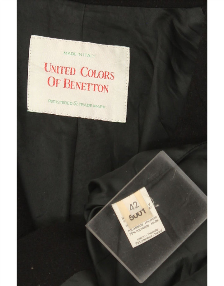 Benetton Womens 3 Button Blazer Jacket IT 42 Medium Black Wool