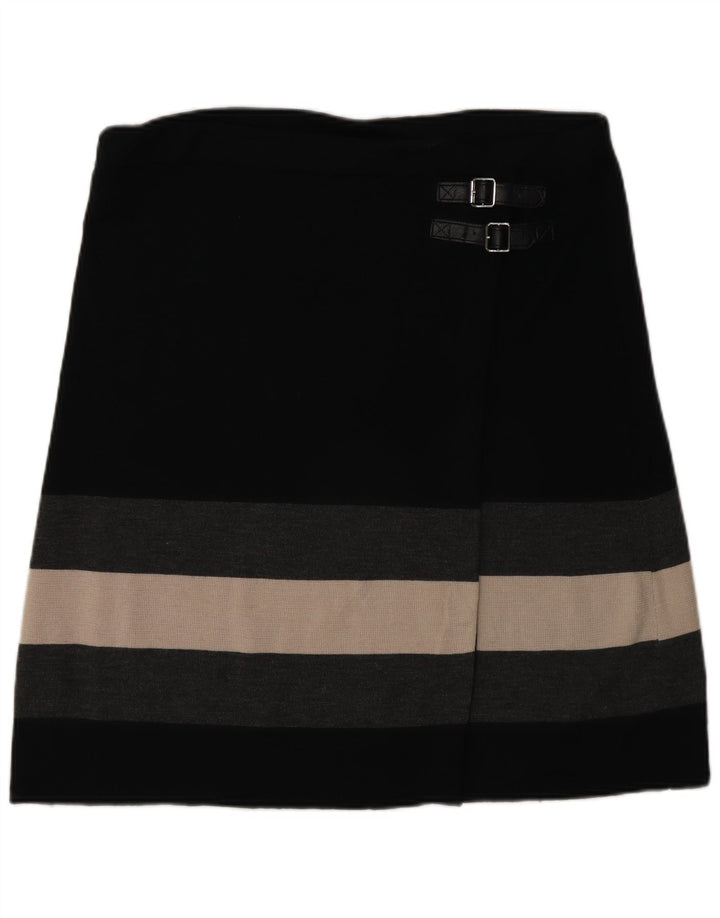Phase Eight Womens Knit Wrap Skirt W34 Large Black Striped Wool