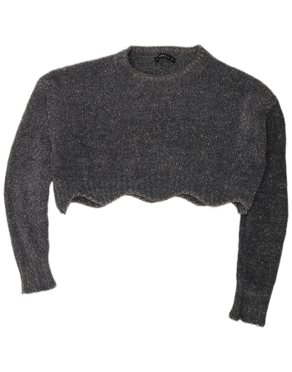 Zara Womens Crop Oversized Crew Neck Jumper Sweater UK 10 Small Grey