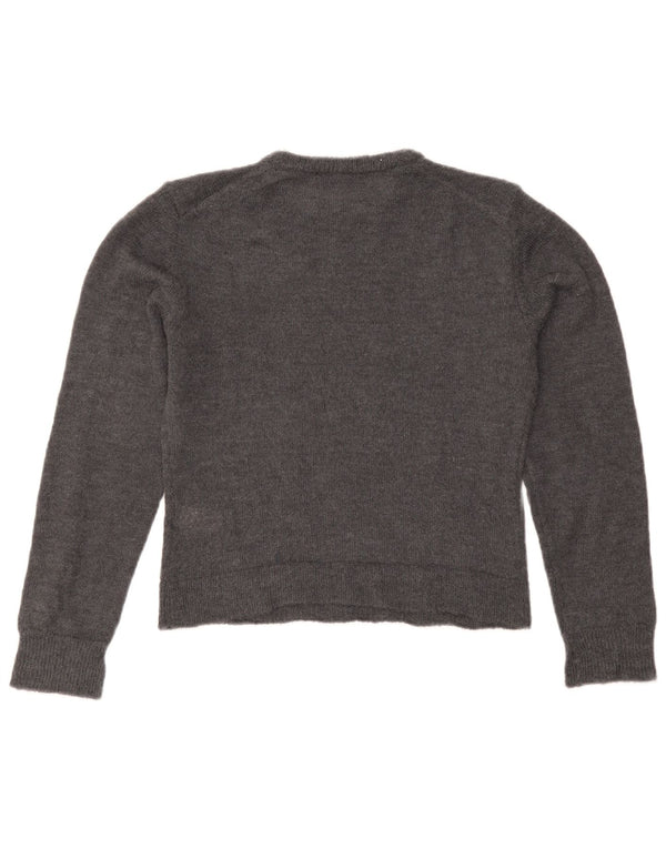 Zara Womens Crop Crew Neck Jumper Sweater UK 12 Medium Grey Polyester