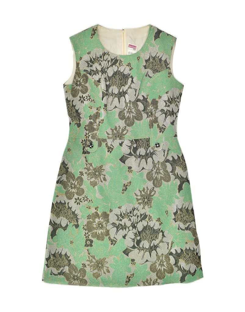 TREVIRA Womens Sleeveless Sheath Dress IT 42 Medium Green Floral | Vintage Trevira | Thrift | Second-Hand Trevira | Used Clothing | Messina Hembry 