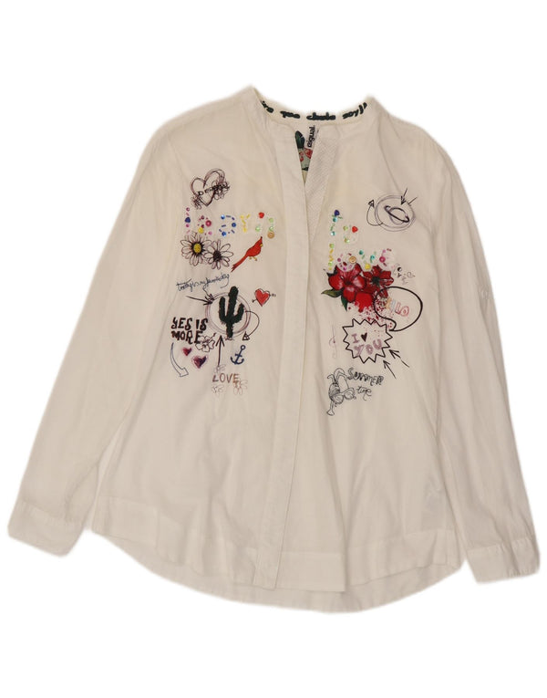 Desigual Womens Graphic Long Sleeve Blouse Top UK 14 Large White Floral