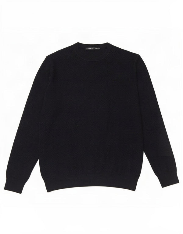 Zara Mens Crew Neck Jumper Sweater Large Navy Blue Cotton