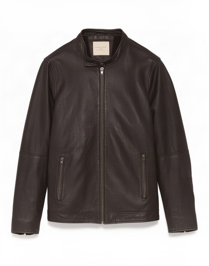 Selected Homme Mens Indigo Leather Jacket UK 40 Large Black