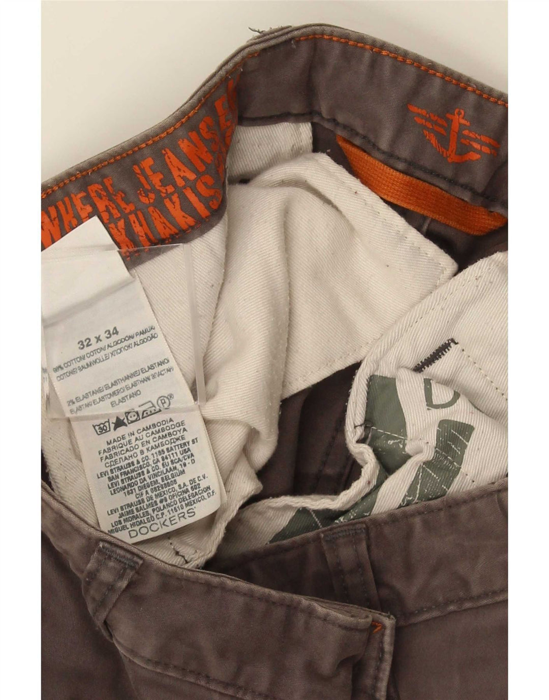 Dockers Mens Khakis Slim Chino Trousers W32 L34 Grey Cotton