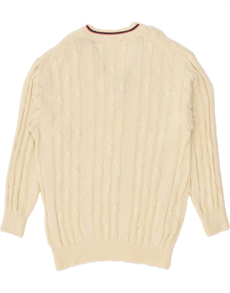 SERGIO TACCHINI Womens V-Neck Jumper Sweater UK 18 XL Beige Cotton | Vintage Sergio Tacchini | Thrift | Second-Hand Sergio Tacchini | Used Clothing | Messina Hembry 