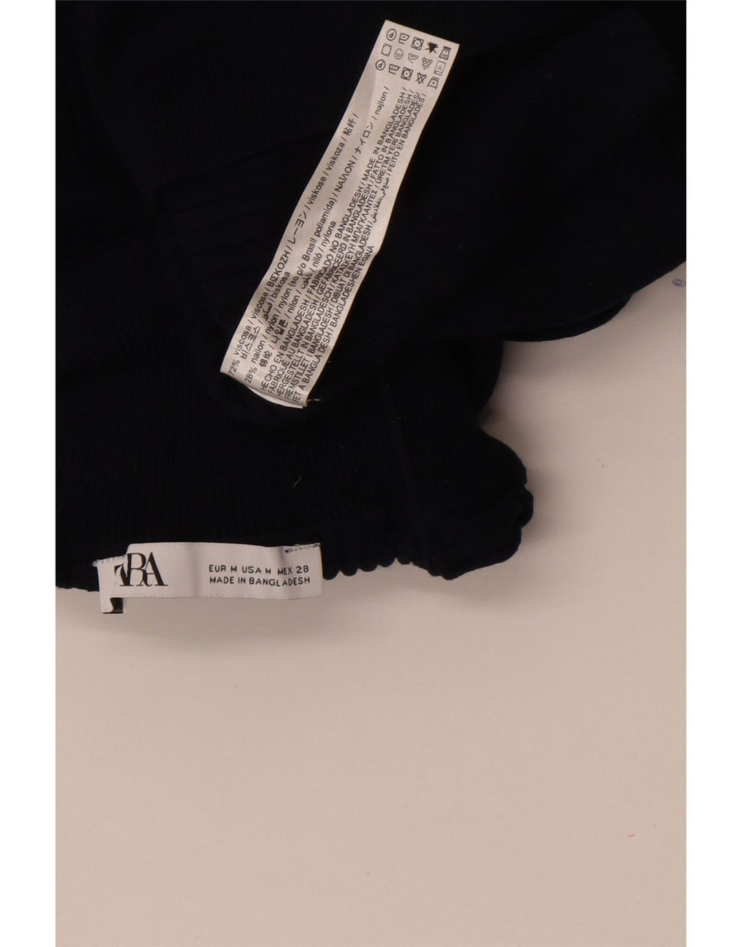Zara Womens Crop Top Long Sleeve UK 12 Medium Navy Blue Viscose