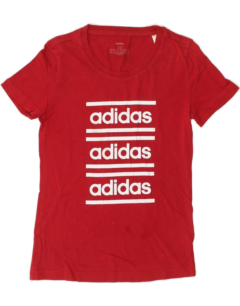 ADIDAS Womens Graphic T-Shirt Top UK 4/6 XS Red Cotton | Vintage Adidas | Thrift | Second-Hand Adidas | Used Clothing | Messina Hembry 