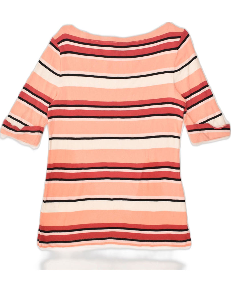 RALPH LAUREN Womens Top 3/4 Sleeve UK 12 Medium Pink Striped Cotton | Vintage Ralph Lauren | Thrift | Second-Hand Ralph Lauren | Used Clothing | Messina Hembry 