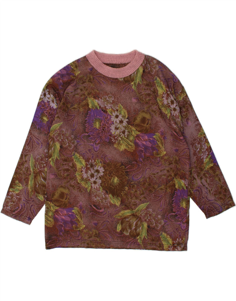 VINTAGE Womens Crew Neck Jumper Sweater UK 14 Medium Brown Floral Viscose | Vintage Vintage | Thrift | Second-Hand Vintage | Used Clothing | Messina Hembry 