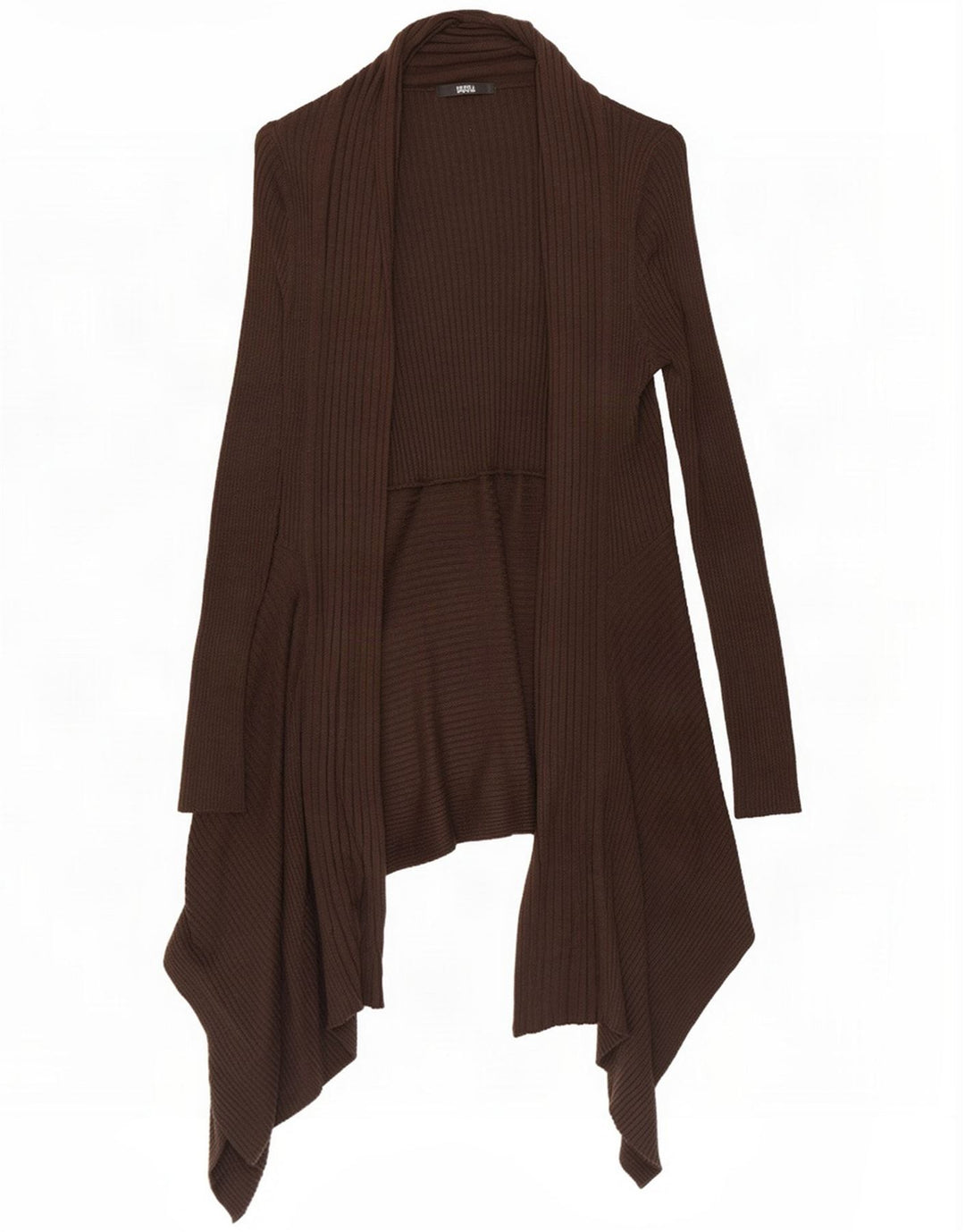 Marks & Spencer Womens Asymmetric Open Cardigan Sweater UK 12 Medium Brown