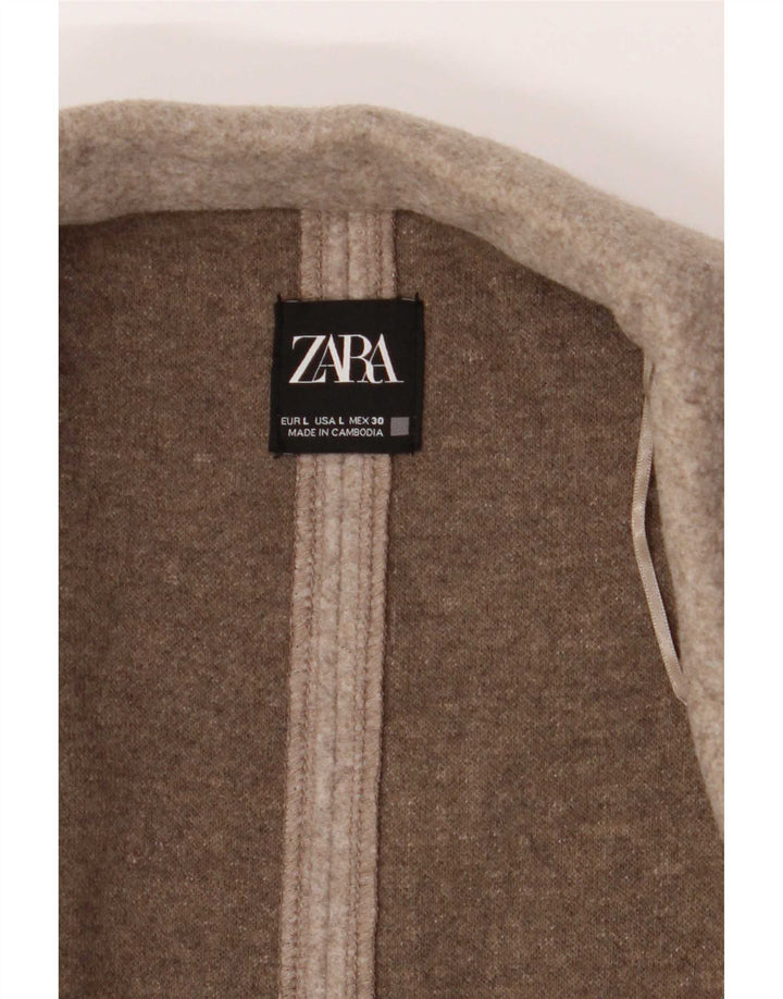 Zara Womens Overcoat UK 16 Large Brown Polyester