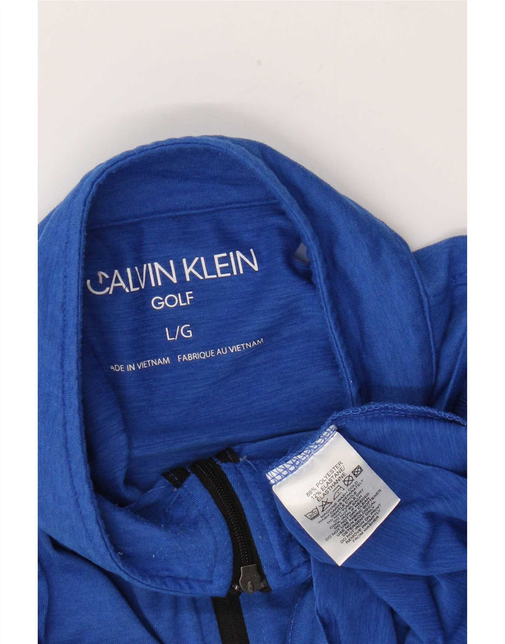 Calvin Klein Mens Zip Neck Pullover Tracksuit Top Large Blue Polyester