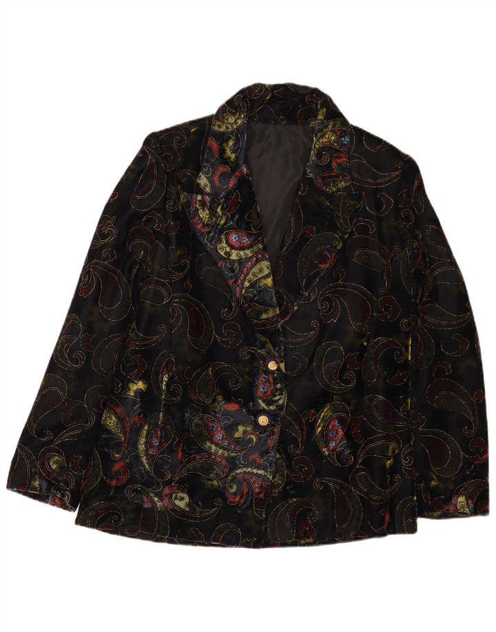 Vintage Womens 2 Button Velvet Blazer Jacket UK 12 Medium Black Paisley