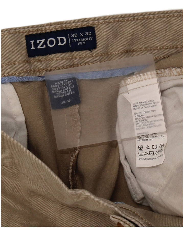 IZOD Mens Straight Chino Trousers W38 L30 Beige Cotton