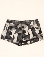 BENCH Womens Hot Pants W28 Medium Grey Geometric Cotton