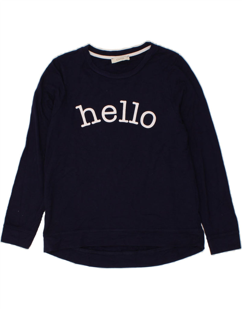 OASIS Womens Graphic Sweatshirt Jumper UK 14 Medium Navy Blue Viscose Vintage Oasis and Second-Hand Oasis from Messina Hembry 