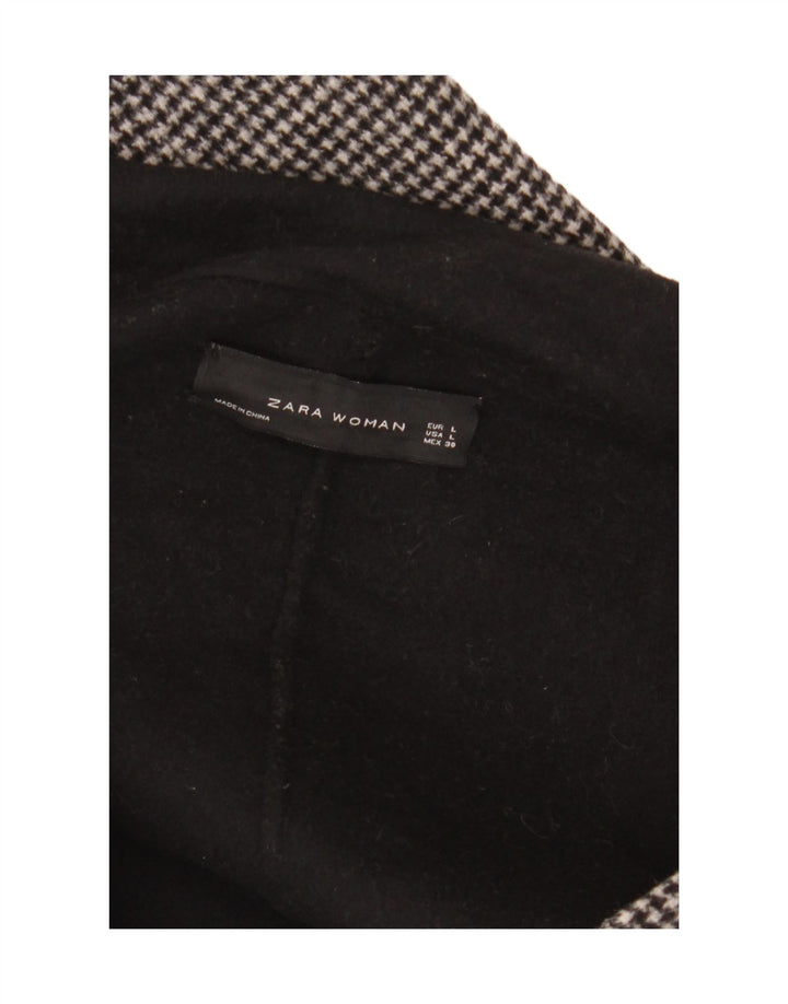 ZARA Womens Overcoat UK 16 Large Black Houndstooth Vintage Zara and Second-Hand Zara from Messina Hembry 