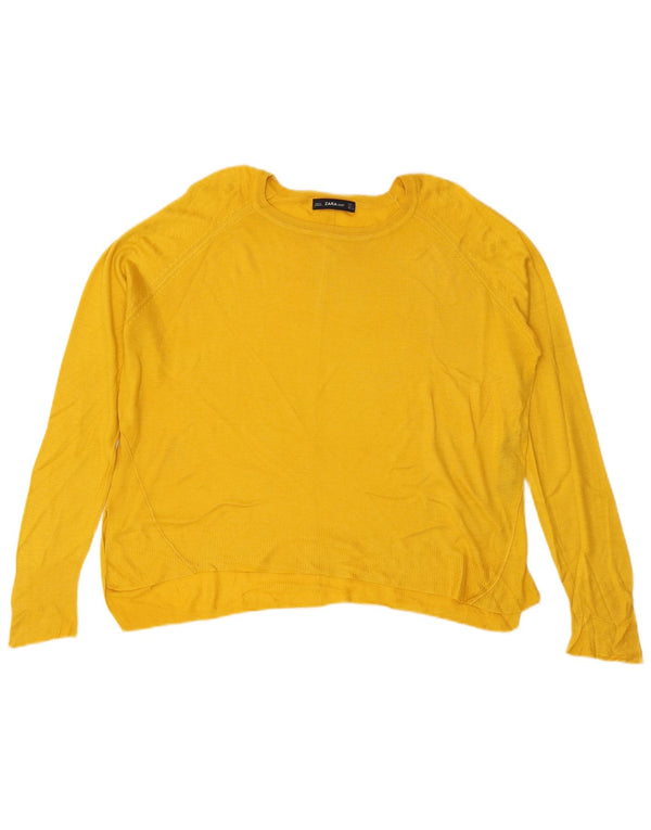 Zara Womens Boat Neck Jumper Sweater UK 16 Large Yellow Viscose
