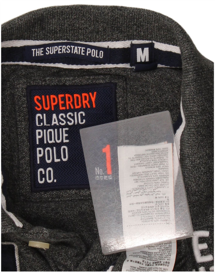 Superdry Mens Classic Graphic Long Sleeve Polo Shirt Medium Grey Cotton