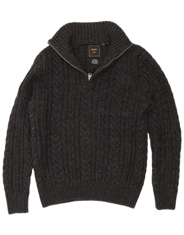 Superdry Mens Zip Neck Jumper Sweater Medium Grey Acrylic