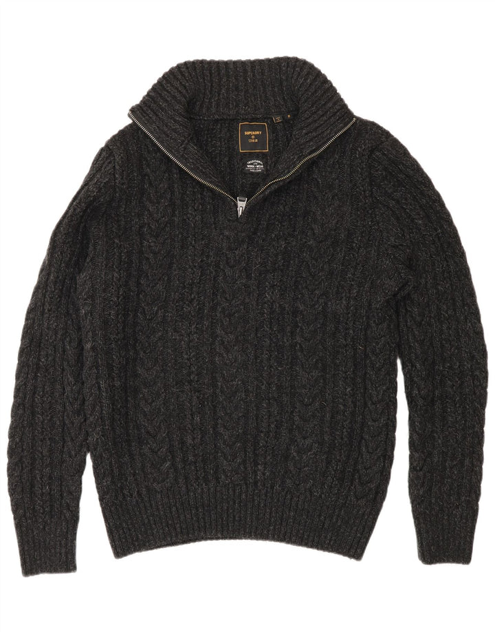 Superdry Mens Zip Neck Jumper Sweater Medium Grey Acrylic