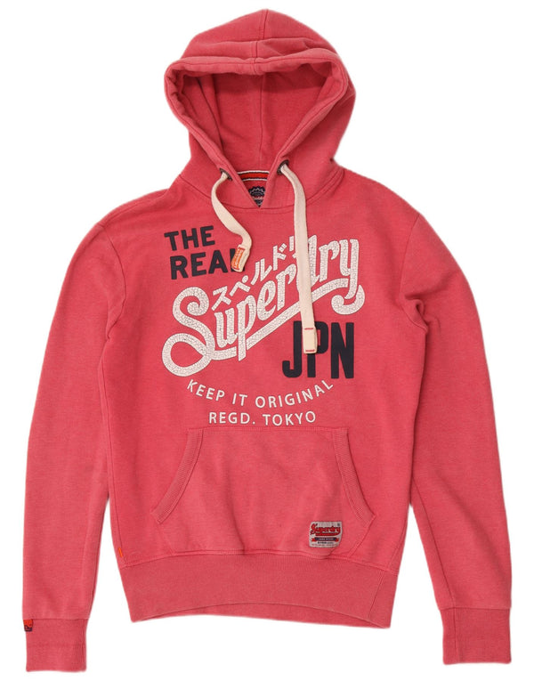 Superdry Mens Graphic Hoodie Jumper XS Pink Cotton