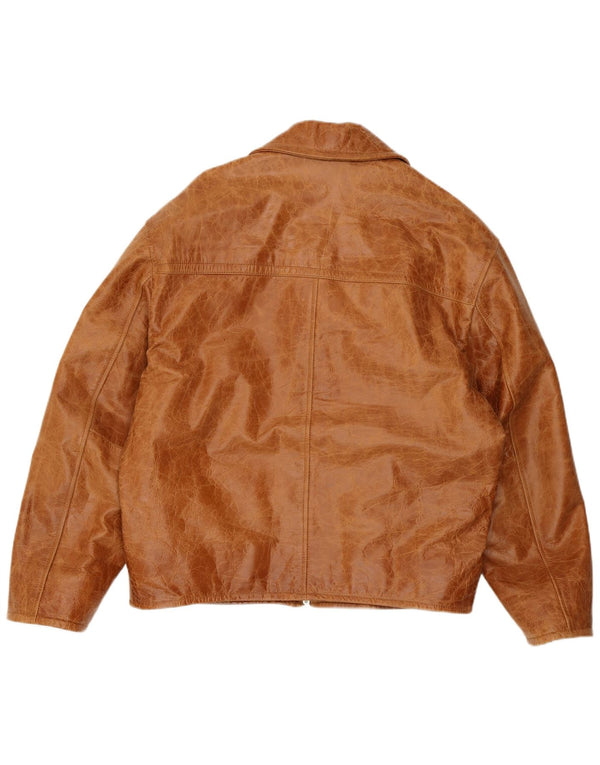 VINTAGE Mens Loose Fit Leather Jacket UK 38 Medium Brown Leather