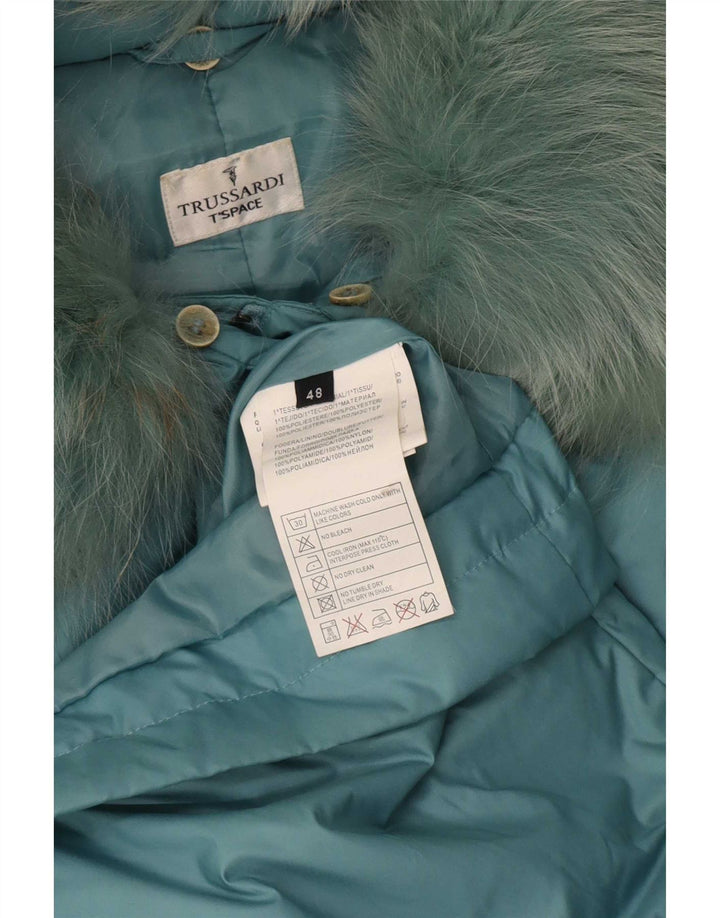 Trussardi Womens Padded Coat IT 48 XL Turquoise Polyester