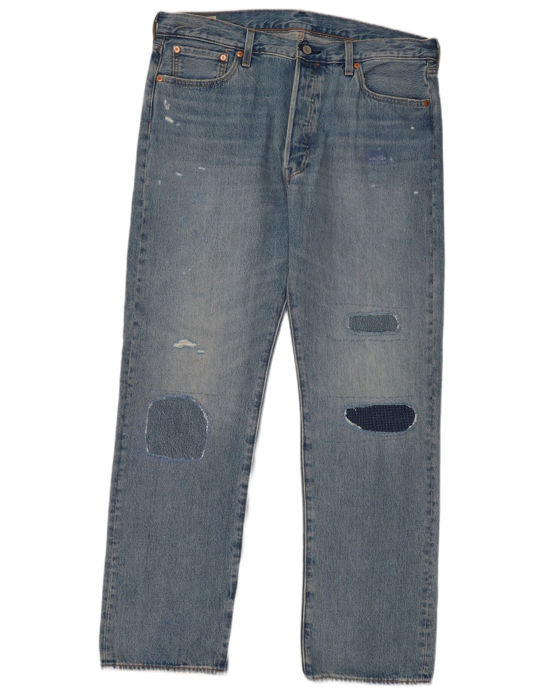 Levi's Mens 501 Straight Jeans W36 L32 Blue Patchwork Cotton