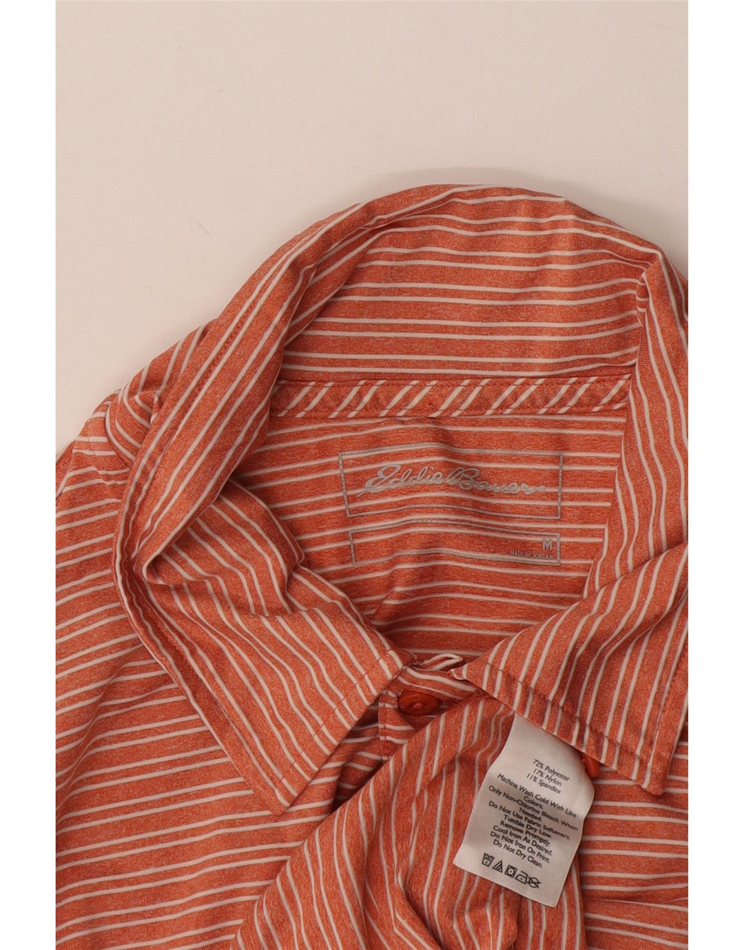 Eddie Bauer Mens Polo Shirt Medium Orange Striped Polyester